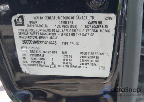 2002 Chevrolet Silverado 1500 из США, поврежденный, VIN 2GCEC19W321316445